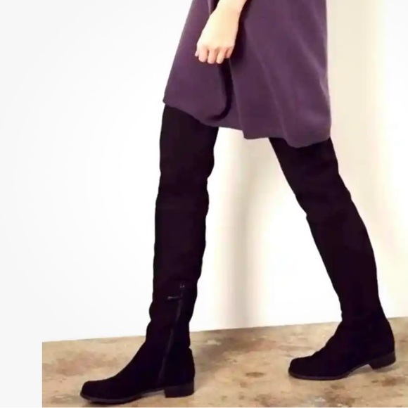 Stuart Weitzman Black Suede Over the Knee Foldover Boots women’s 6 - Picture 3 of 12